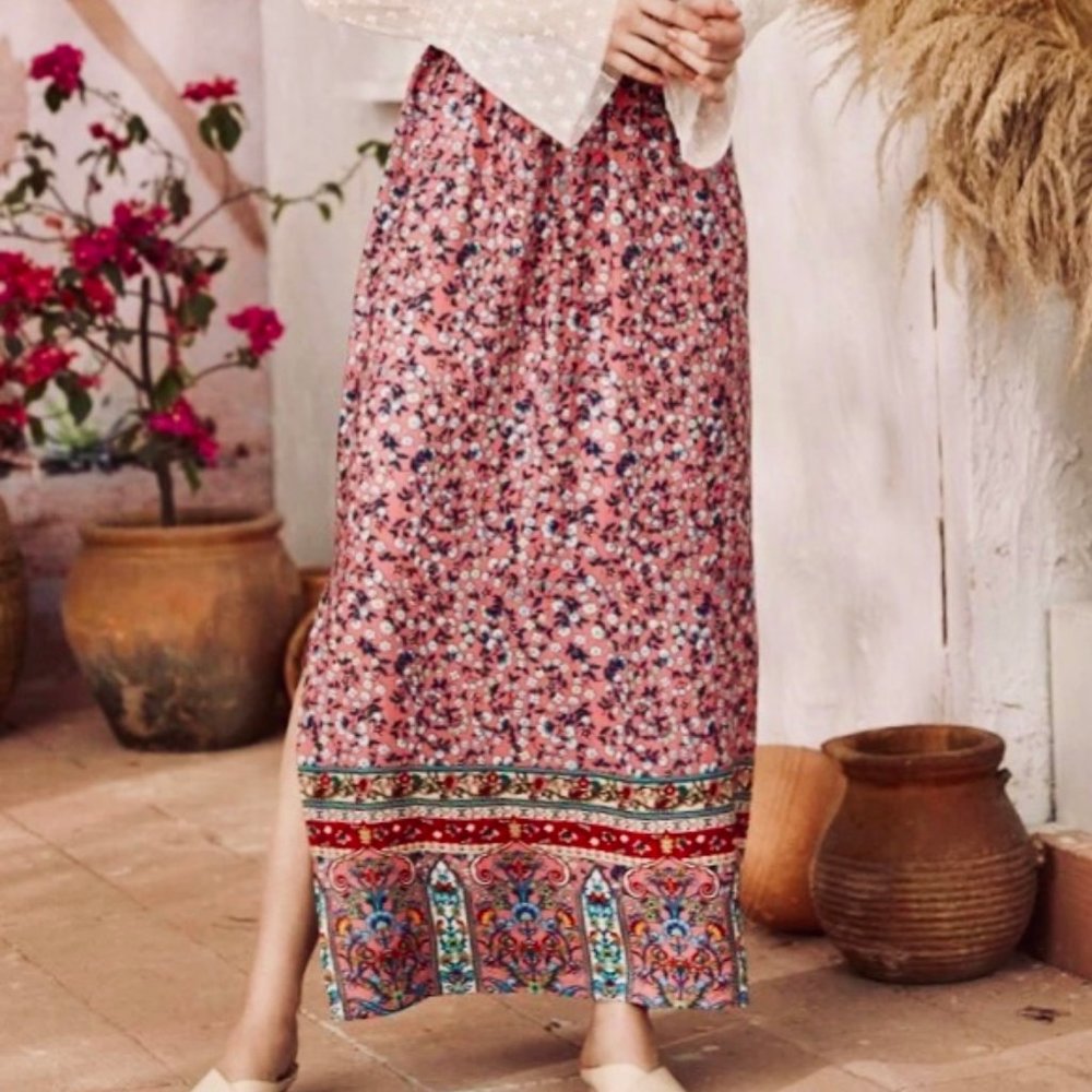 Coral Floral Hippie Skirt M